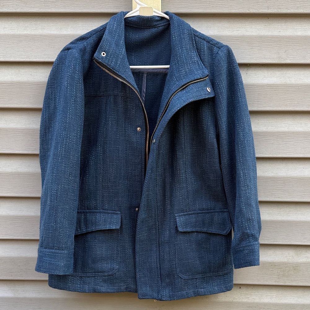Fridaze Signature Collection Linen Blend Zipper Front Jacket Blue Women Small
